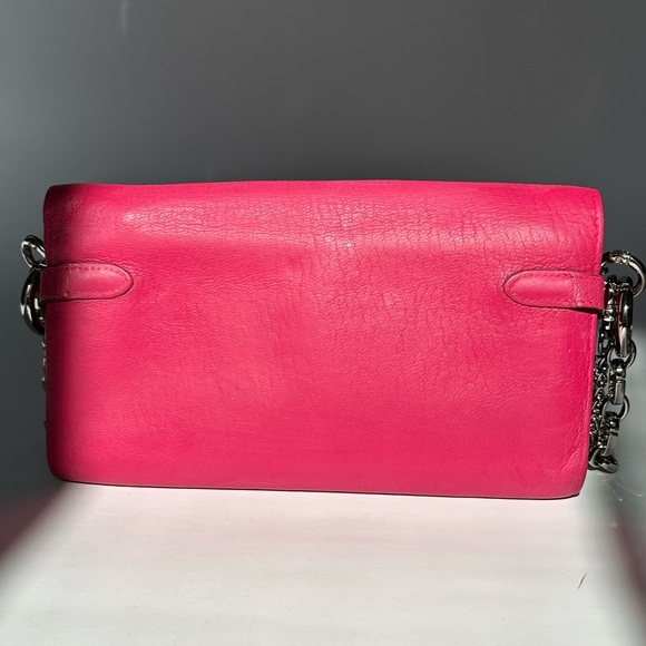 💯 HERMES Fuschia Pink Kelly Classic Long Wallet Chevre Leather Wallet on Chain - Picture 4 of 15